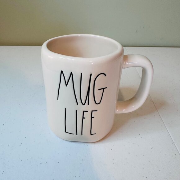 Rae Dunn "Mug Life" Ceramic Coffee Mug White Black Text elongated letters - Picture 7 of 8